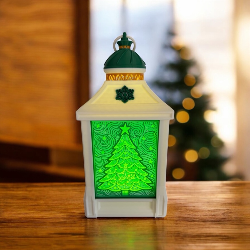 Festive LED Christmas Lantern with Glowing Green Tree